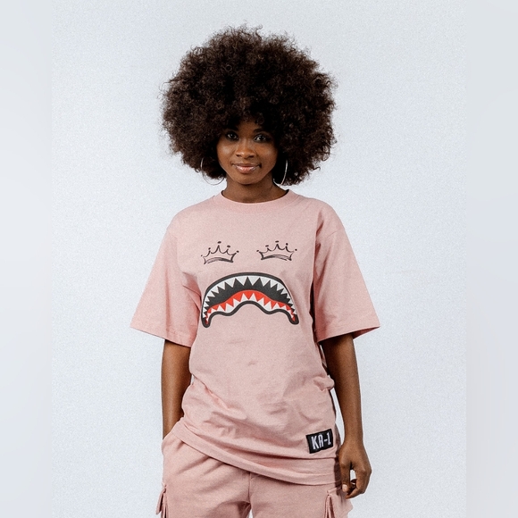 2023 KA-1 x Sprayground L Unisex Pink Shark Face Cotton Tee - Picture 2 of 8